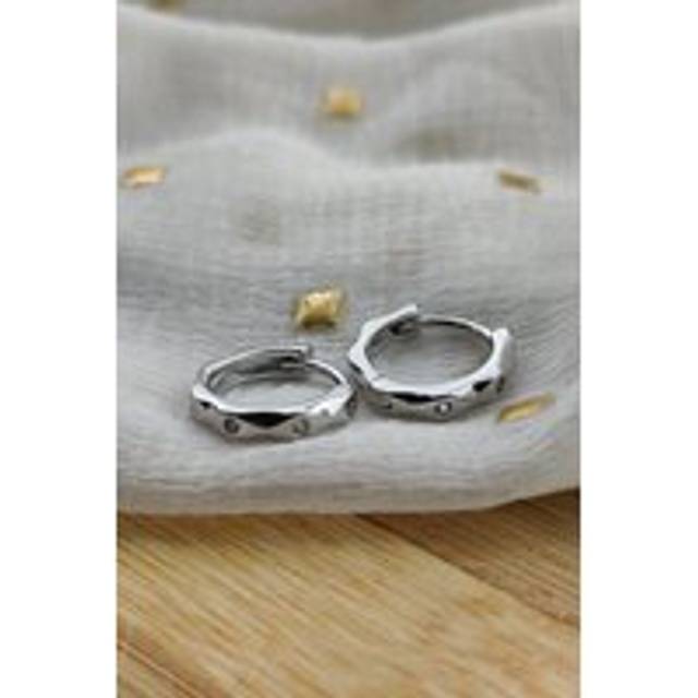 Sterling Silver Hexagon Zircon Wave Hoop Earring - One Size