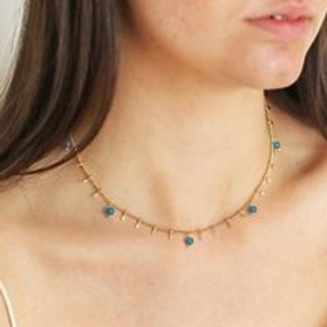 Semi-Precious Jade Stone Droplet Necklace in Gold - gold/blue - one size