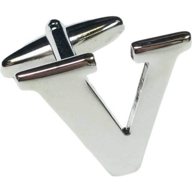 (Letter V) Mix And Match Silver Alphabet Letter Cufflinks Sold Individually So You Can Choose Custom Letters - Please Purchase 2 Cufflinks To Complete