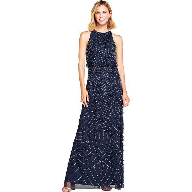 Adrianna Papell Beaded Halter Neck Evening Maxi Dress