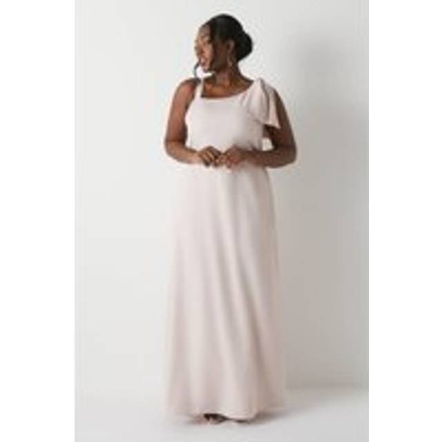 Plus Size Bow One Shoulder Bridesmaids Maxi Dress - Pink - 18