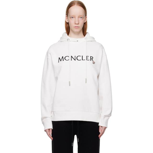 Moncler White Drawstring Hoodie - 033 White - S