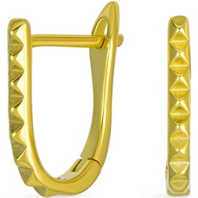 Modern Geometric Danity Mini Spike Huggie U Shape Hoop Earrings for Women Teens Men 14K Yellow Gold Plated Sterling Silver .925