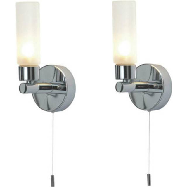 Pair of modern chrome ip44 bathroom wall light with pull cord switch zone 2 3