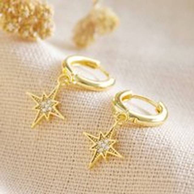 Shooting Star Huggie Hoops in Gold - gold/clear - one size