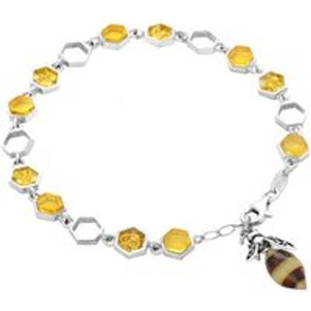 Sterling Silver Amber Bee Honeycomb Bracelet