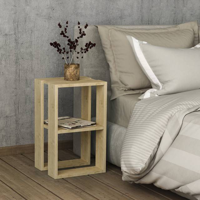 Lonie Modern Bedside Table Oak 34cm Width Bedroom Furniture - Oak - Decortie