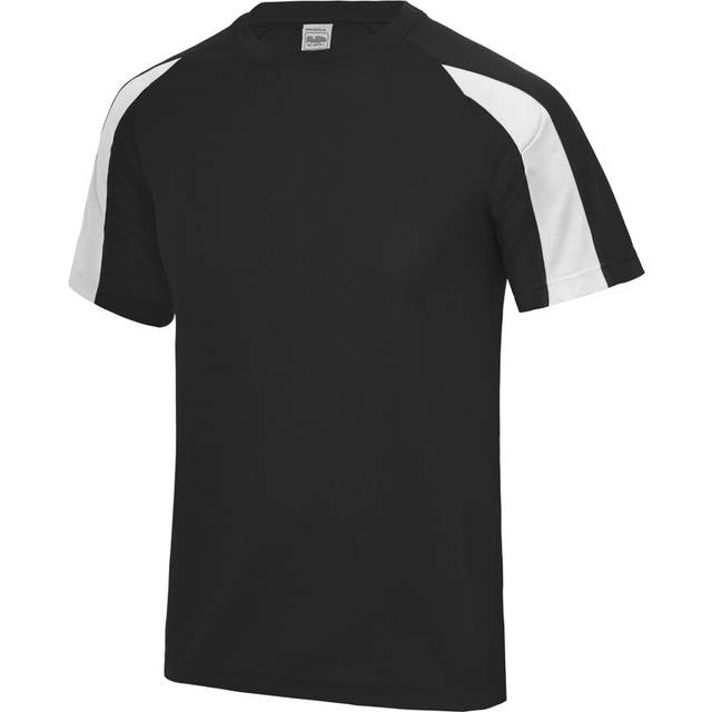 (9-11, Jet Black/Arctic White) Just Cool Kids Unisex Contrast Plain Sports T-Shirt