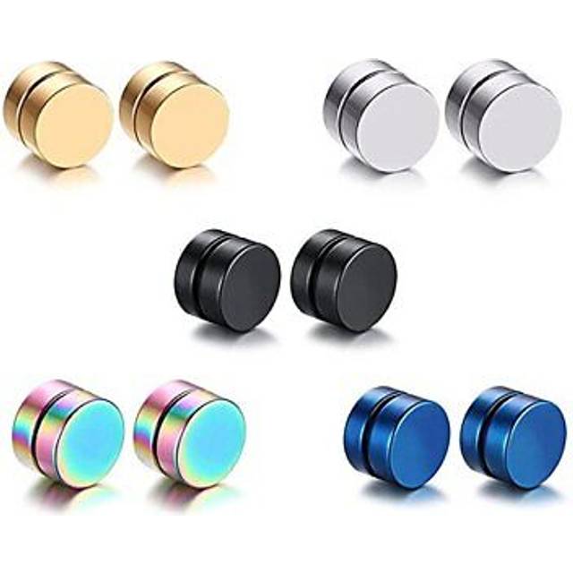 Epoch World 5 Pairs Strong Magnetic Earrings for Man Woman Fake Clip Non Pierced Stud Earrings Hypoallergenic 8mm Diameter