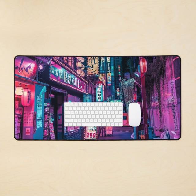 Desk Mat Secret Japanese Alley Of Neon Aesthetic Large Gaming Mouse Pad 35x16 inch