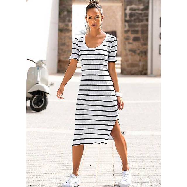 LASCANA Striped T-Shirt Dress - White Stripe
