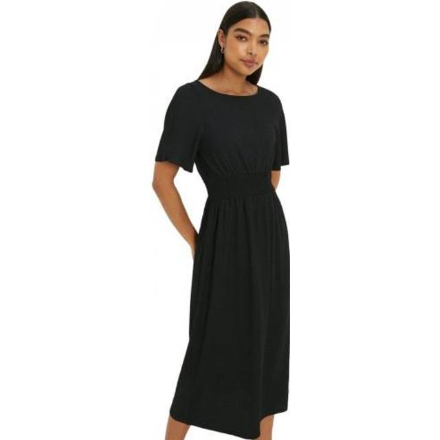 Dorothy Perkins Womens/Ladies Shirred Waist Short-Sleeved Midi Dress 14 UK black