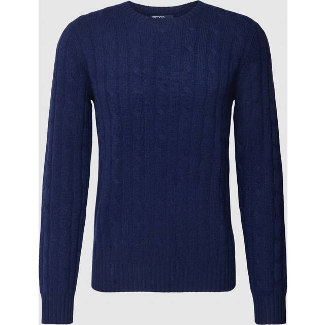 Polo Ralph Lauren Mens Bright Vy Crewneck Cable-knit Regular-fit Cashmere Jumper S - BRIGHT NAVY