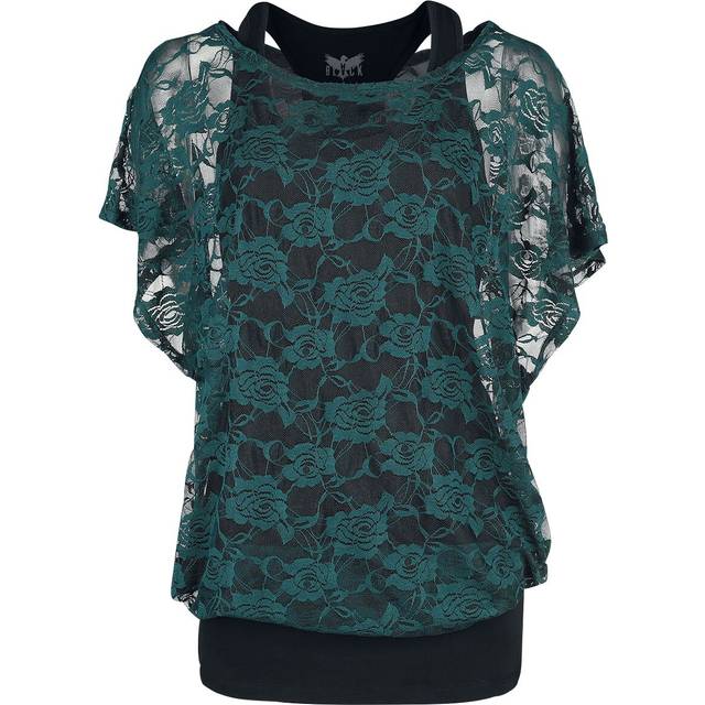 Black Premium by EMP T-Shirt - Black top with green lace T-Shirt - M to 5XL - for Women - black-green - XXL