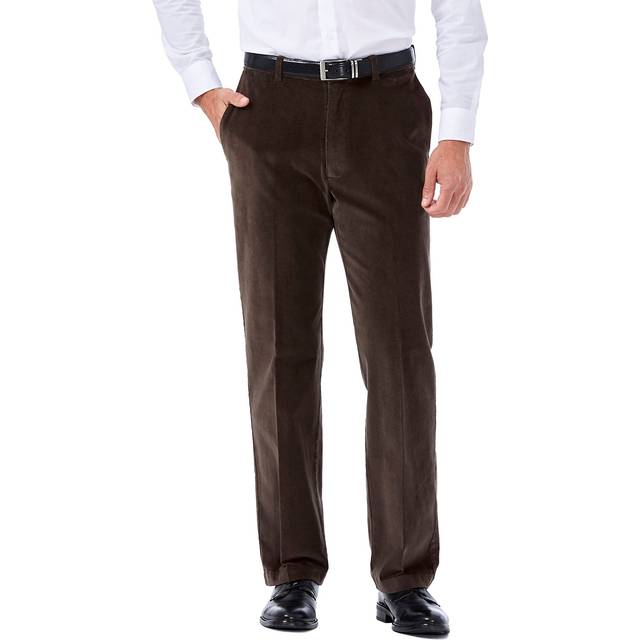 Haggar mens Stretch Corduroy Expandable Waist Classic Fit Flat Front C