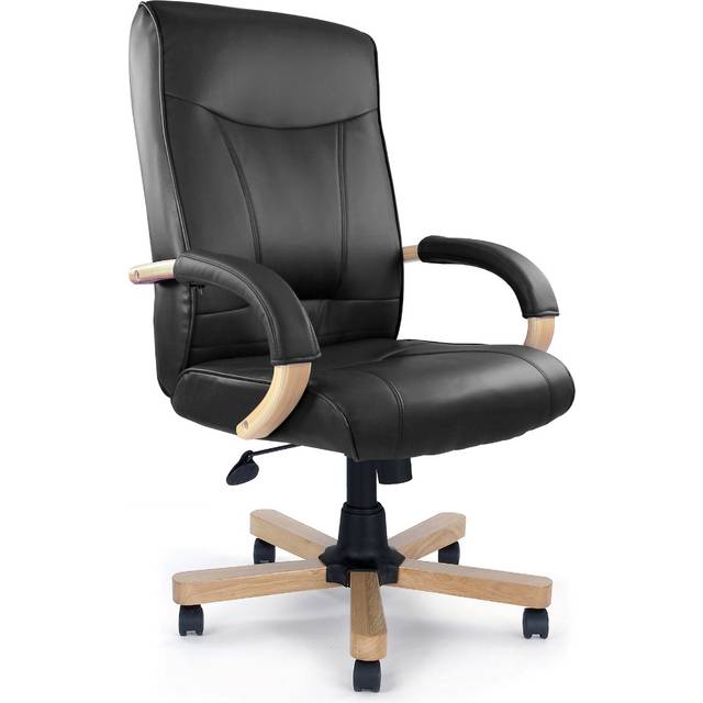 Troon High Back Executive Chair With Oak Effect Arms & Base - Black