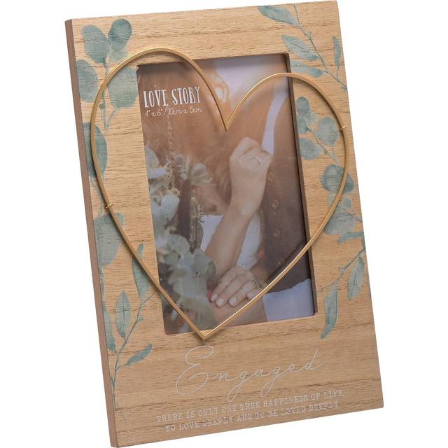 Love Story Engaged Frame With Wire Heart - Brown - 25x16cm