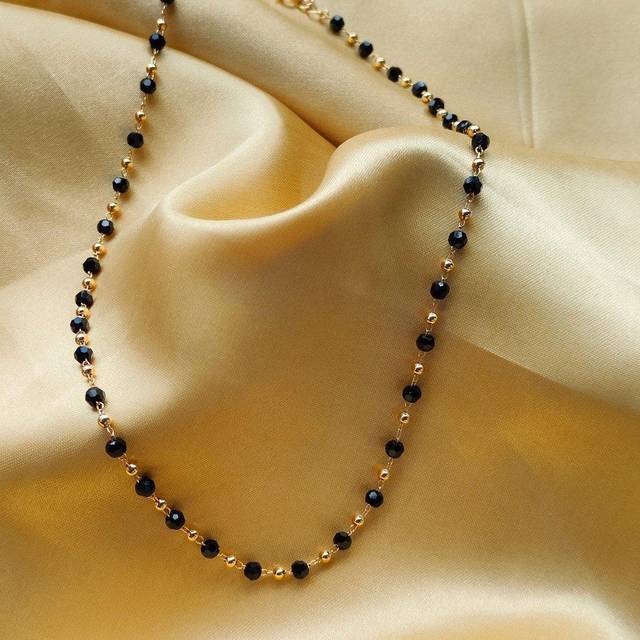 The Colourful Aura Black Crystal Beaded Silver Gold Asian Nazar Mangalsutra Choker Necklace - 14 inches
