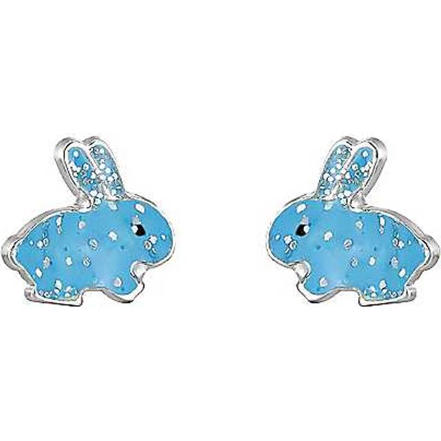 Sterling Silver Enamel Blue Bunny Rabbit Stud Earrings