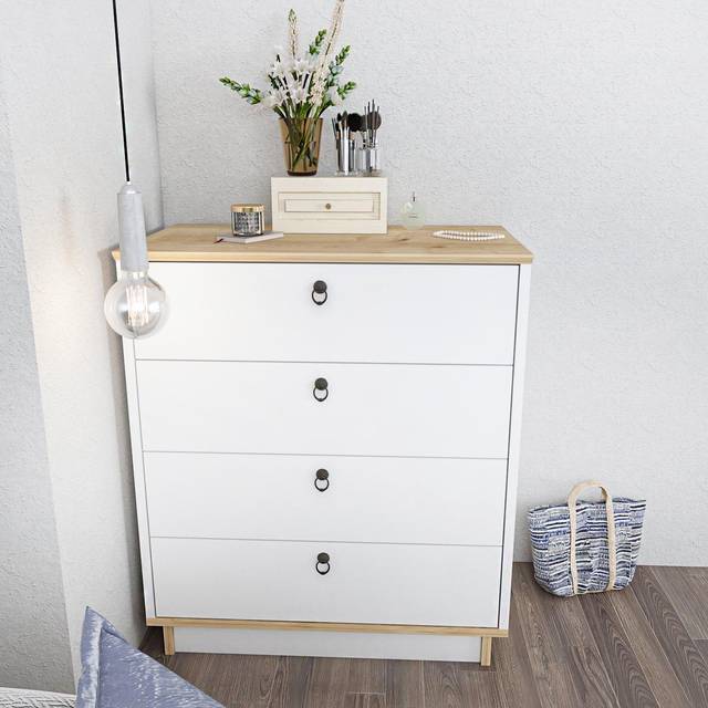 Decorotika Sahra Chest Of Drawers 4 Drawers Storage - White And Oak, Multi