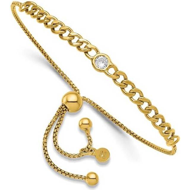 Leslies Sterling Silver Gold-Tone Polished CZ Bolo Bracelet