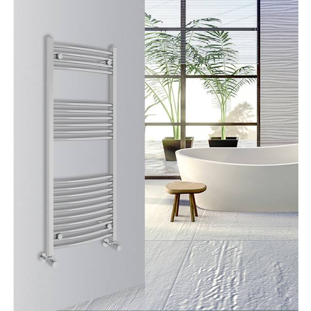 (Chrome, 1200x500mm) Warmehaus Curved Bathroom Heated Towel Rail Warmer Radiator Central Heating