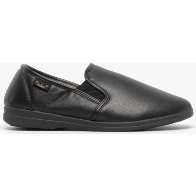 (UK 7) Dr Keller Mens Christof Faux Leather Carpet Slippers With Fleecy Lining Slip On Black
