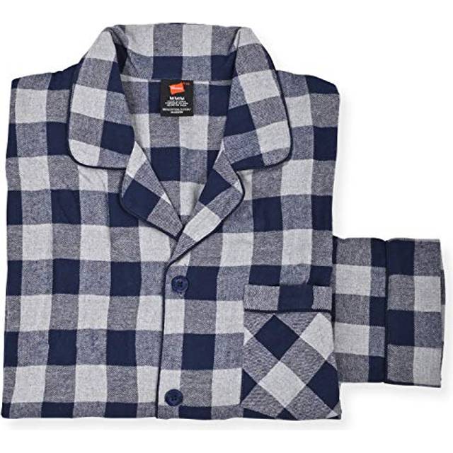 Hanes Men's 100% Cotton Flannel Plaid Pajama Top and Pant Set  Grey Buffalo  XX-Large