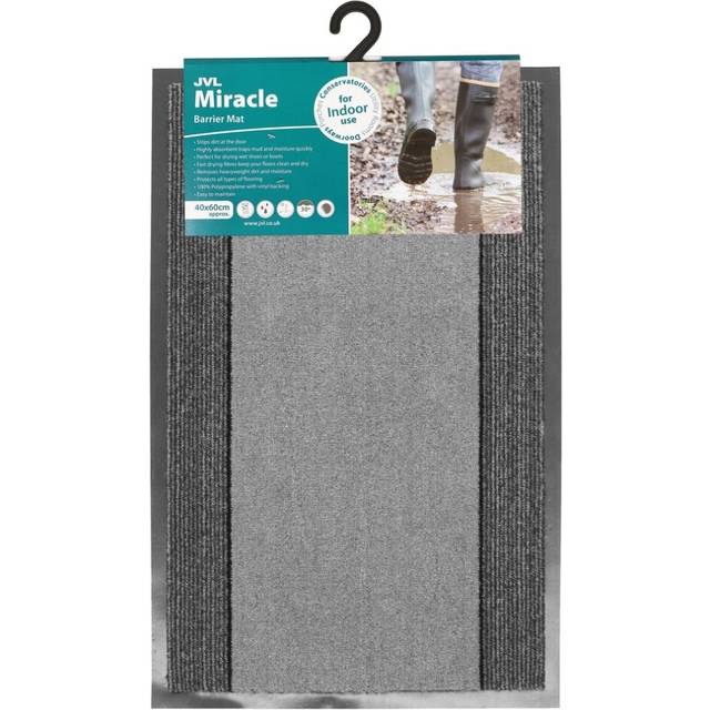 JVL Miracle Barrier 40 x 60cm Striped Door Mat - Charcoal/Grey, Grey