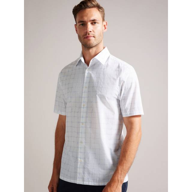 Ted Baker Mens Udine Short Sleeve Rope Print Checked Shirt in White Cotton - Size Large