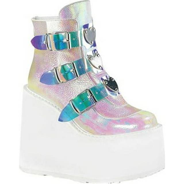 (UK 7/EU 40/US 10) DemoniaCult Womens Ankle Boots SWING-105 Pearl Iridescent Vegan Leather