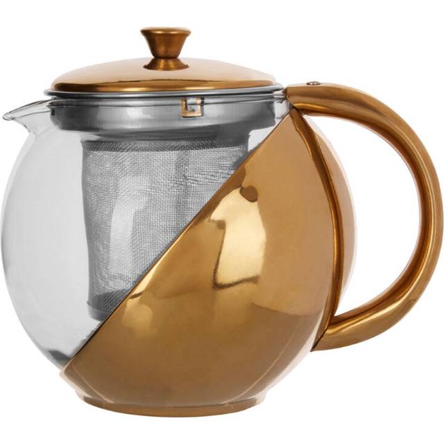 Interiors By Premier Durable Gold Finish Glass 600Ml Teapot With Infuser, Durable Tea Pot For Dining Table, Practical Tea Pot