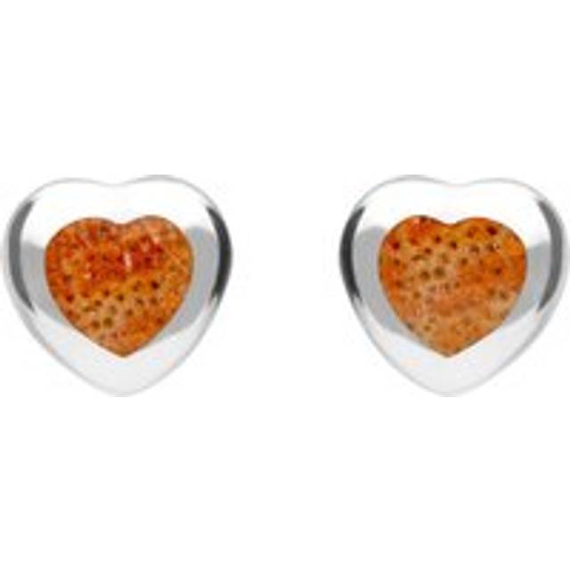 Sterling Silver Red Apple Coral Medium Heart Stud Earrings