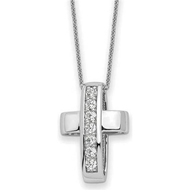 Sterling Silver CZ Good & Perfect Cross 22 in. Necklace