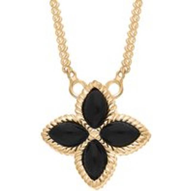 18ct Yellow Gold Whitby Jet Eden Small Marquise Flower Necklace