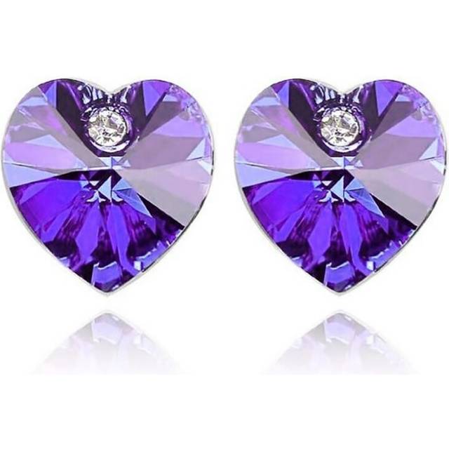 Purple Heart Shaped Rhinestone Stud Earrings Ladies Jewellery