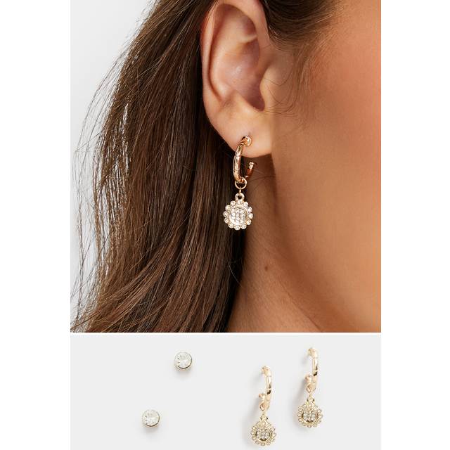 Gold Small Diamante Hoop Drop Earrings - One Size