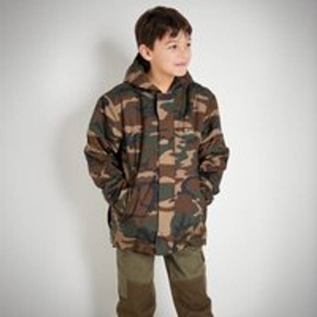 Kids Warm Jacket 100 Camouflage Woodland - Green