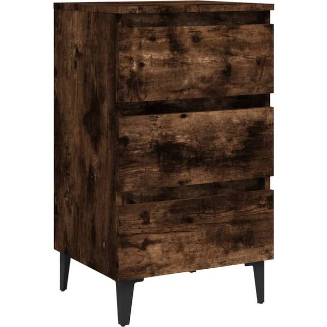 Sängbord med metallben rökfärgad ek 40x35x69 cm