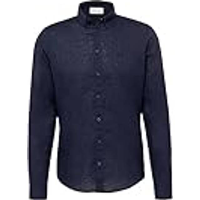 Casual Friday Cfanton 0053 BD LS Linen mix Shirt Herr Långärmade Skjortor Stl. XL - Från Magasin - Dark Navy (XL)