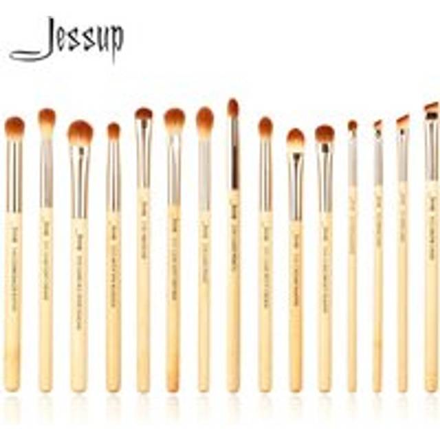 Jessup Beauty 15pcs Beauty Bamboo Professional Makeup Brushes Set Make up Brush Tool kit Eye Shader Liner Crease Definer Buffer 25CM*15CM*5CM gold
