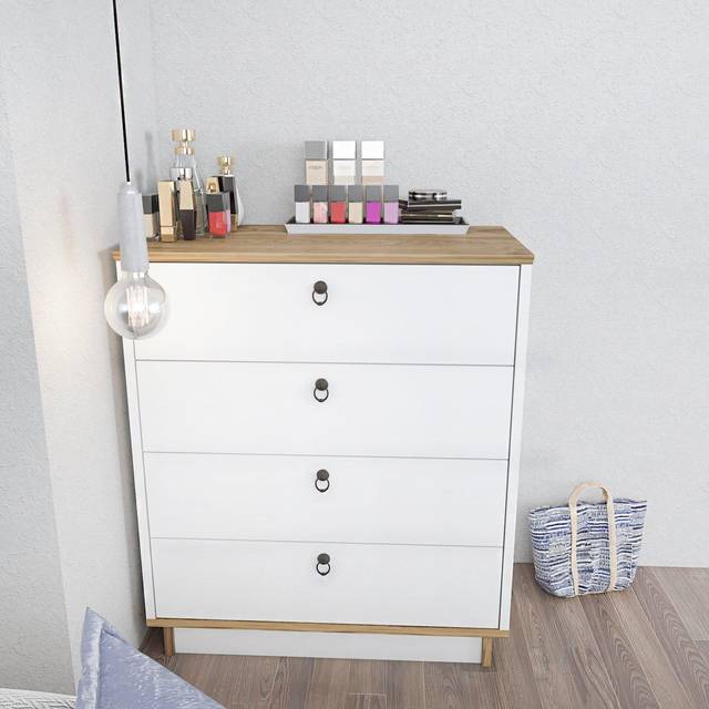 Decorotika Sahra Chest Of Drawers 4 Drawers Storage - White And Oud Oak, Multi