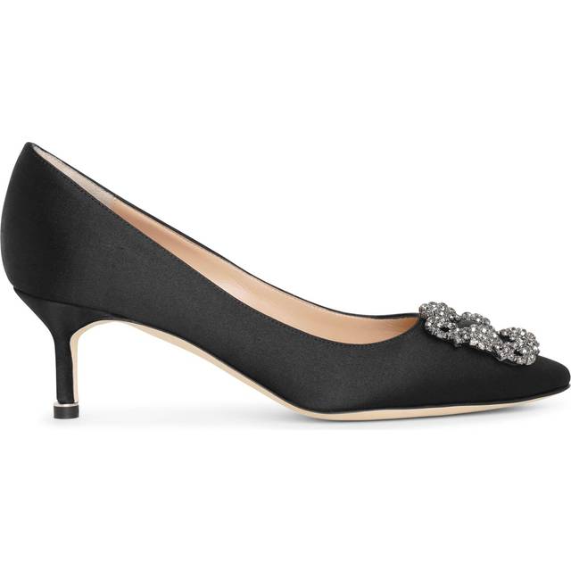 Manolo Blahnik, Pumps, female, Black, 7 UK, Crystal Buckle Silk Satin Pumps