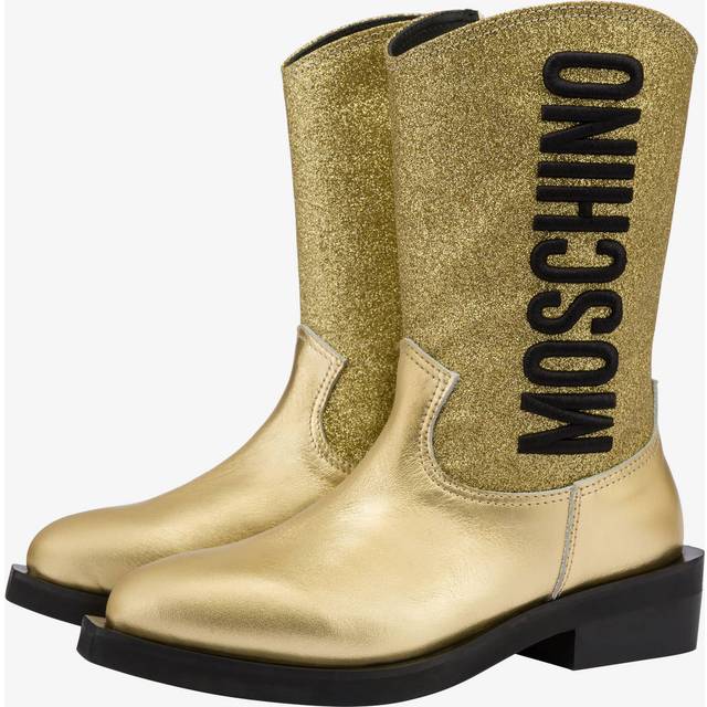Moschino Kids Logo glitter leather cowboy boots