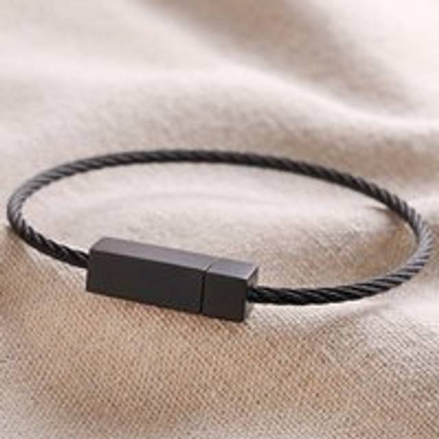 Men's Stainless Steel Thin Wire Bracelet in Black - black - one size