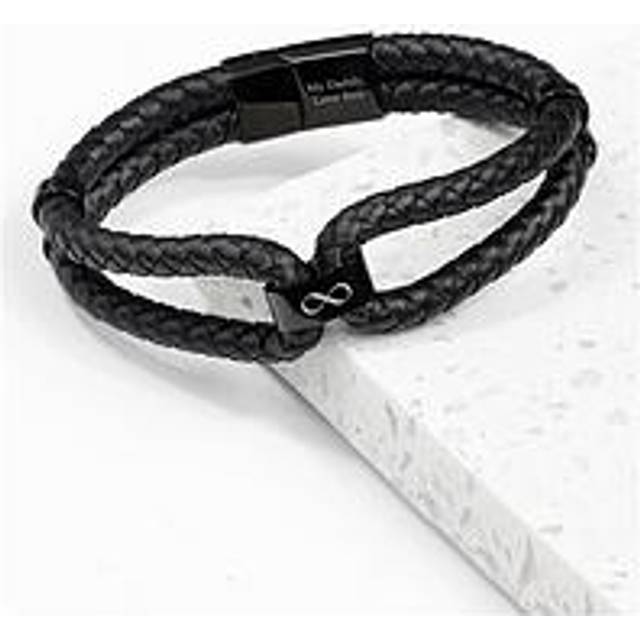 Treat Republic Personalised Men's Dual Infinity Leather Bracelet - Black, Black, Men