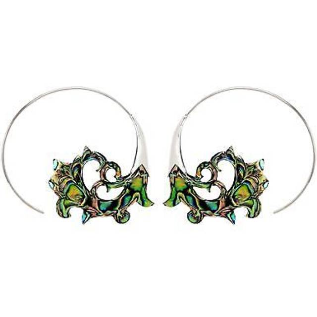 Abalone shell 925 silver earrings peacock spiral hoop earrings - 81stgeneration