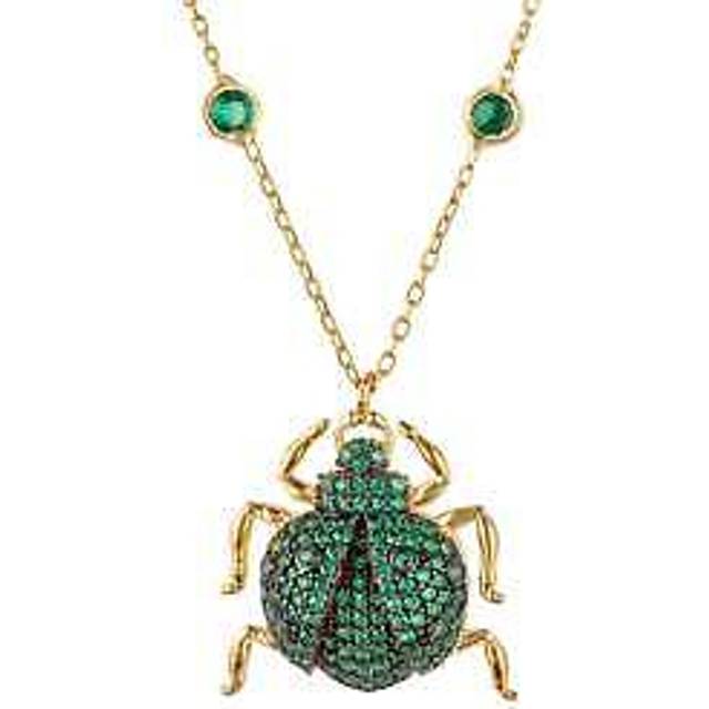 Scarab Beetle Egyptian Green Pendant Necklace Gold - One Size