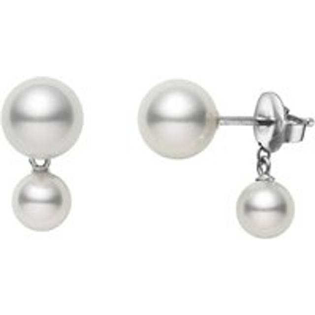 Mikimoto 18ct White Gold Akoya Pearl Stud with Chain Drop Earrings