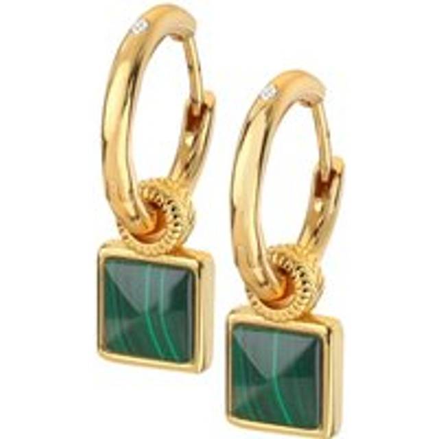 Hot Diamonds x Jac Jossa Revive Gold Plated Sterling Silver Malachite Square Earrings - Gold